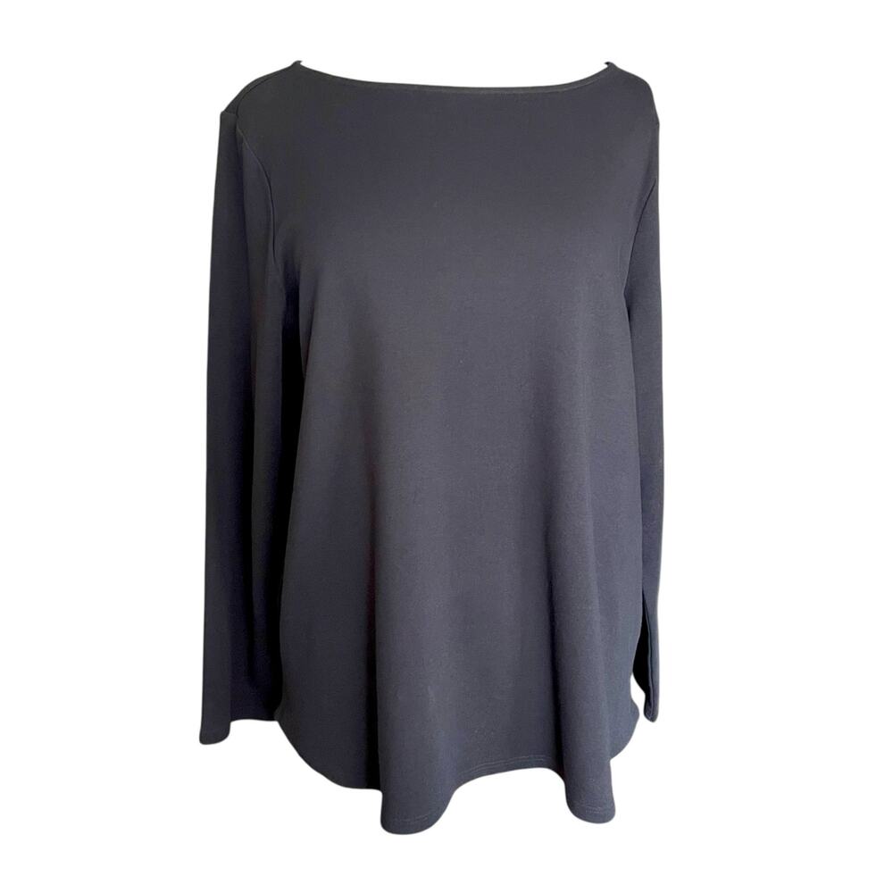 Chico's Black Boatneck High Low Long Sleeve Knit Top Sz XL/16 Closet Staple Fall